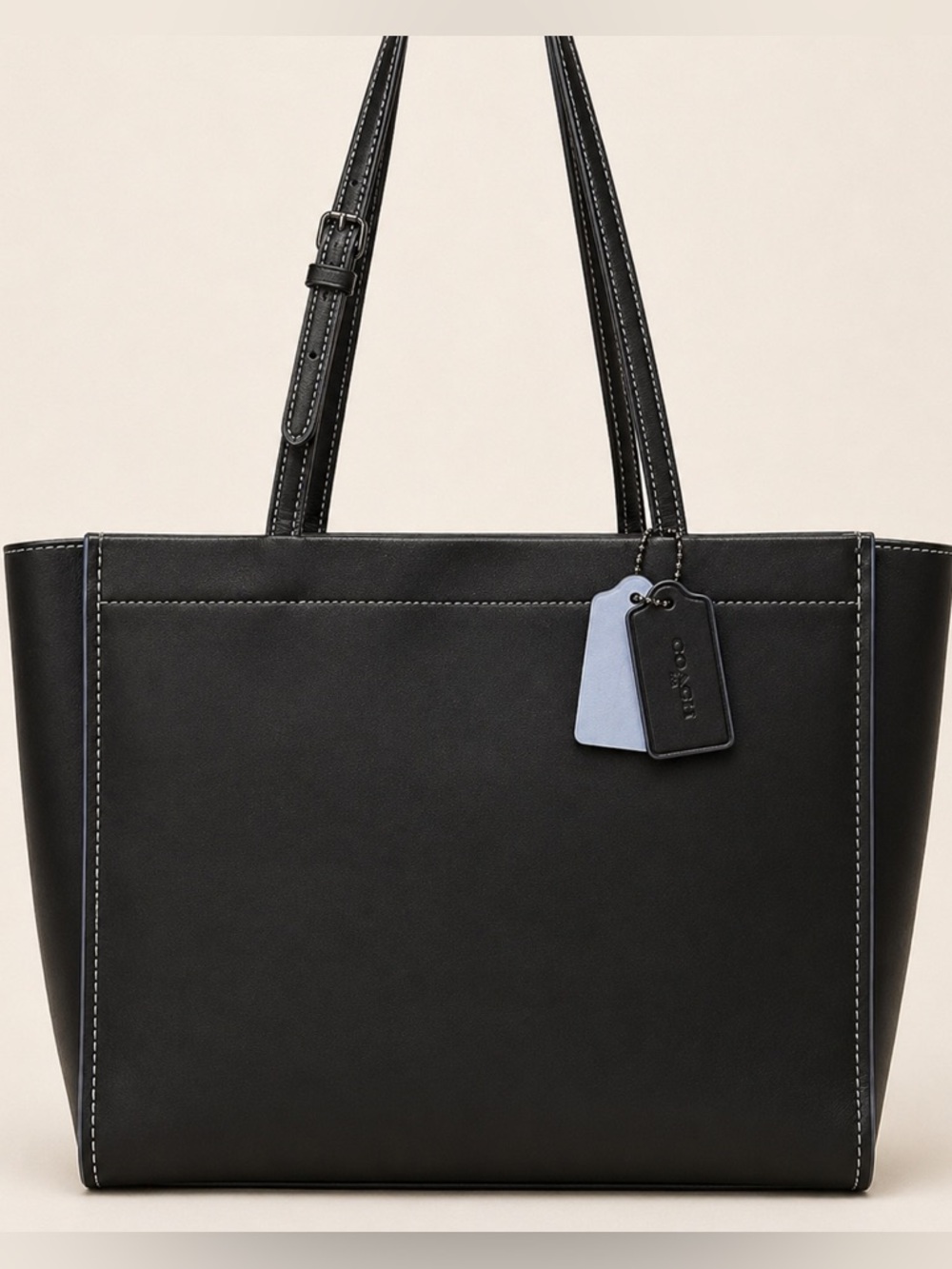 Coach Black Leather Tote with Light Blue and Black Tags